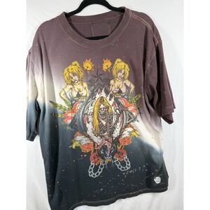 Vtg Ink Slingers USA T-Shirt Y2K Tattoo Art Skeleton Guitarist Biker Dip Dye XL